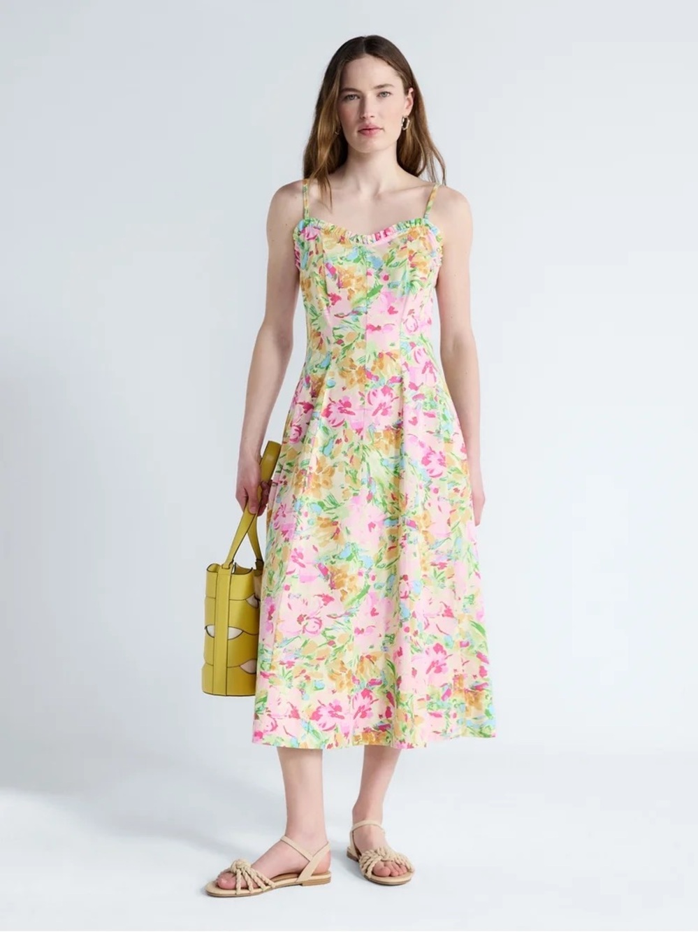 Free Assembly Women's Sweetheart Neckline Cotton Panel Midi Dress NWT